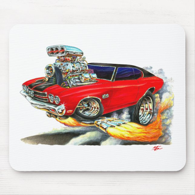 Chevelle Röd-Svart bästa bil 1970 Musmatta (Framsidan)