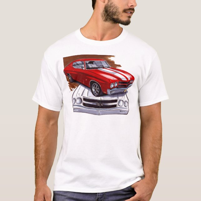 Chevelle Röd-Vit bil 1970 Tee Shirt (Framsida)