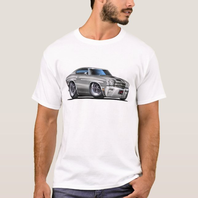 Chevelle Silver-Svart bil 1970 Tee Shirt (Framsida)