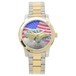 Chevrolet 1955 Bel Air med amerikanska flaggan Armbandsur