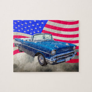 Chevrolet 1957 Bel Air med amerikanska flaggan Pussel