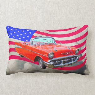 Chevrolet 1957 Bel Air och US-flagga Lumbarkudde