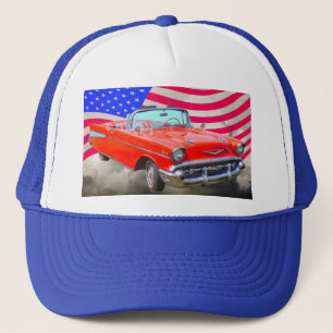 Chevrolet 1957 Bel Air och US-flagga Truckerkeps