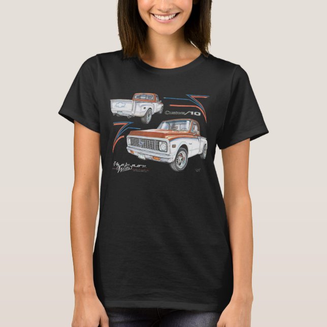 Chevrolet C10 Stepside pickup lastbil 1972 T-shirt (Framsida)