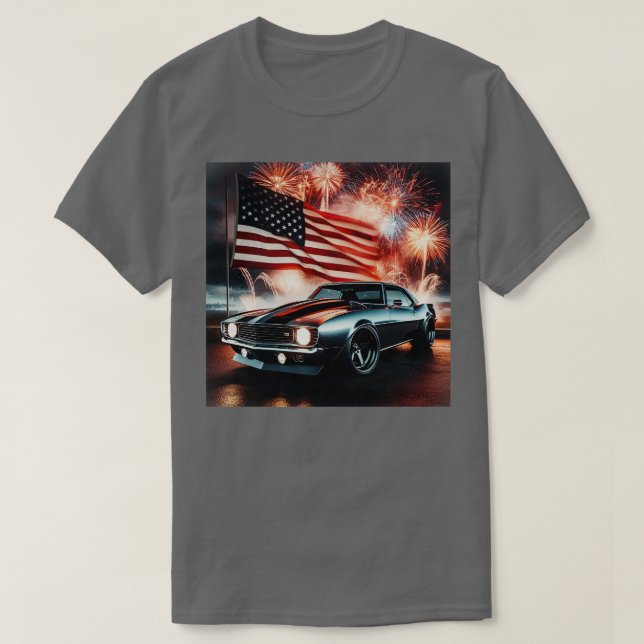 Chevrolet Camaro och American Flagga by Gas Auto T Shirt (Design framsida)