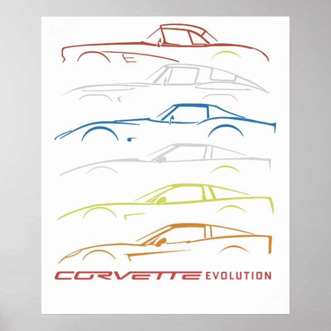 Chevrolet Corvette T-Shirt Svart med 1953-2019 Mod Poster (Framsidan)