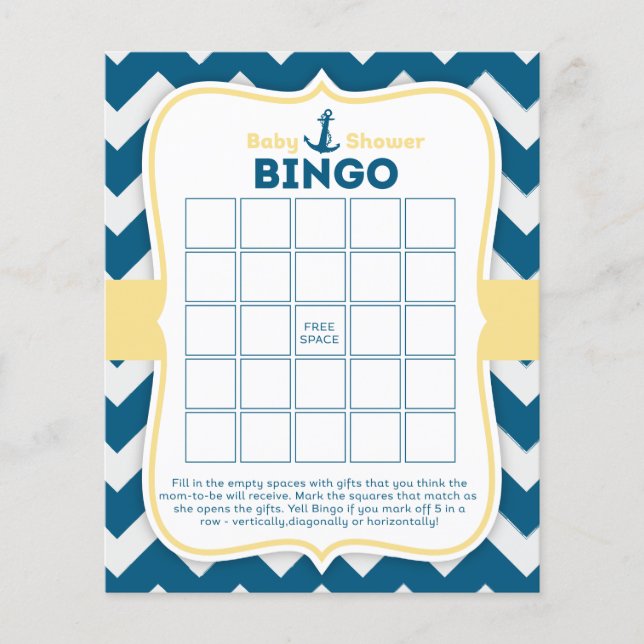 Chevron Anchor Nautical Baby Bingo Card (Framsida)
