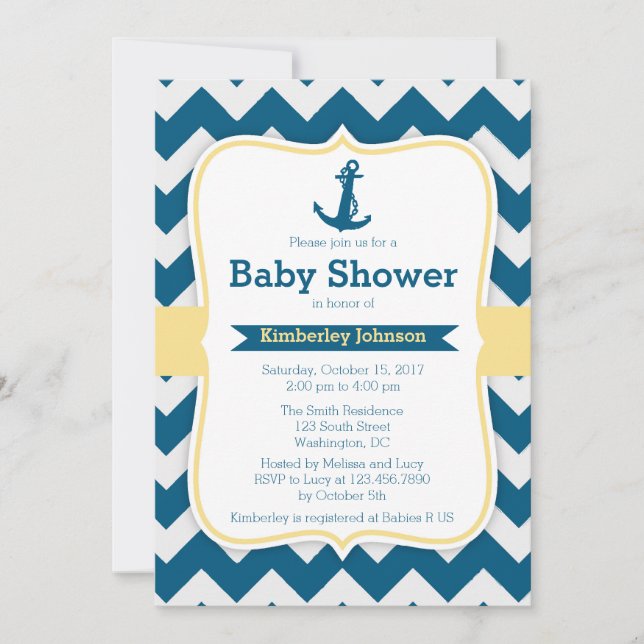 Chevron Anchor Nautical Baby Shower-inbjudningar Inbjudningar (Framsida)