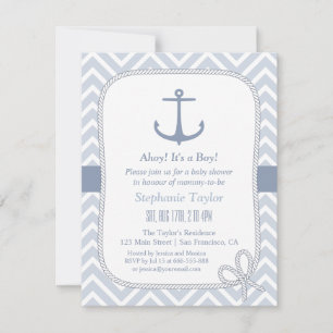 Chevron Ankar Marin Baby Shower Inbjudan