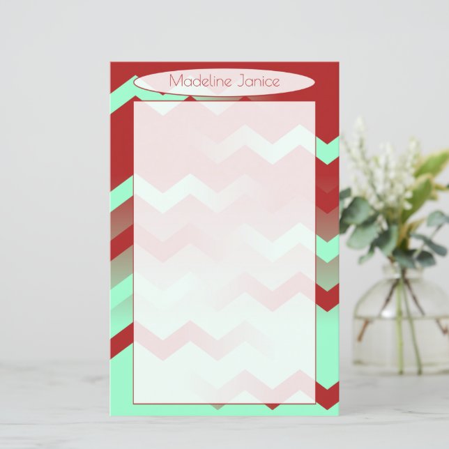 Chevron Aqua & Maroon Stationery för handskrift (Stående Fram)