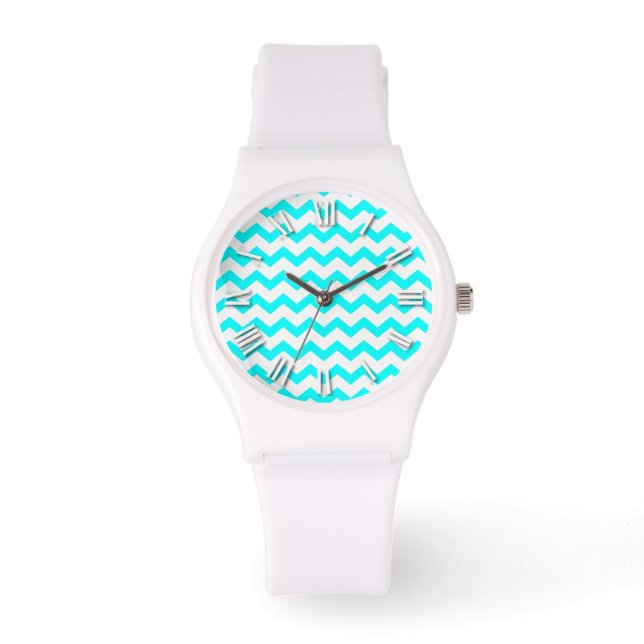 Chevron Aqua Teal and White Zig Zag Zags Armbandsur (Framsida)