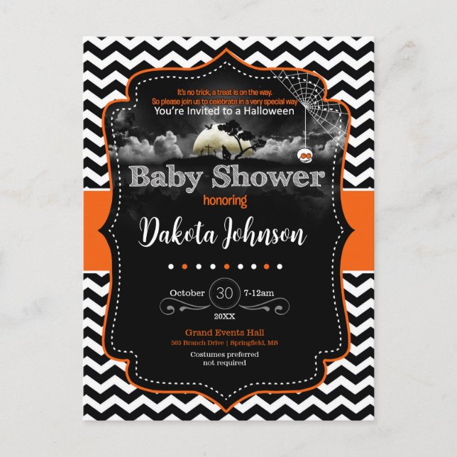Chevron Baby dusch Halloween-inbjudan Inbjudan Vykort (Framsida)