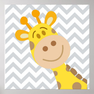 Chevron Baby Giraffe Nursery Wall Art Poster