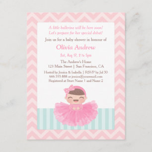 Chevron Ballerin Flicka Bebis Shower Inbjudningar