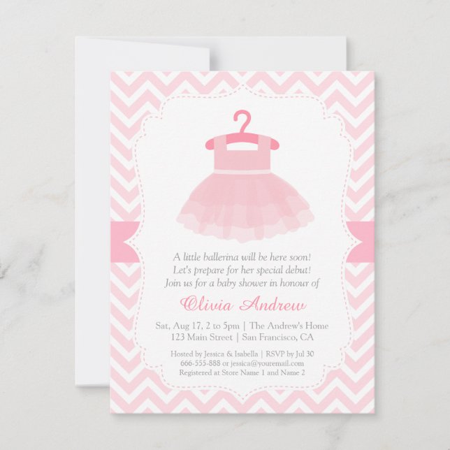 Chevron Ballerina Baby Shower-inbjudningar Inbjudningar (Framsida)