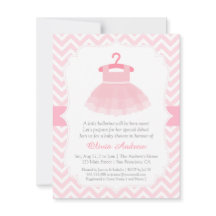 Chevron Ballerina Flicka Bebis Bebis Shower Inbjud