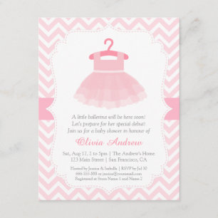 Chevron Ballerina Flicka Bebis Bebis Shower Inbjud Inbjudningar