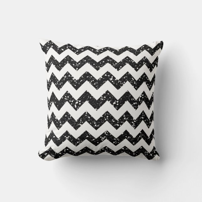 Chevron Blac Glitter Rand Zig Throw Couch Pillow Kudde (Framsida)