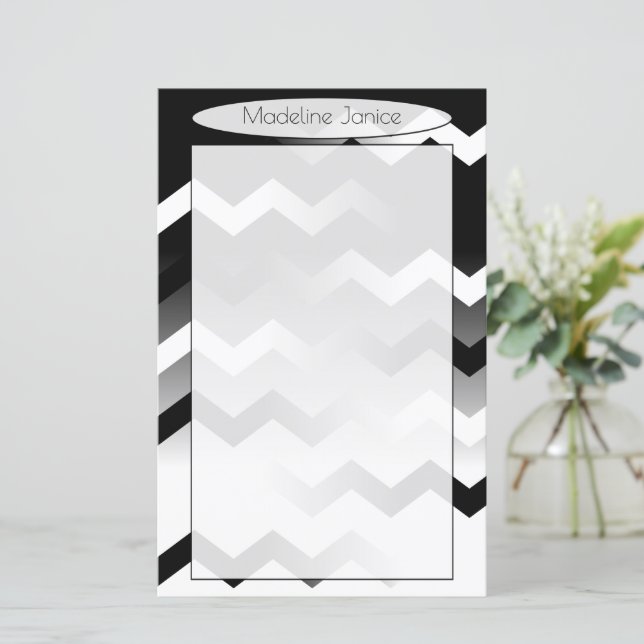 Chevron Black and White Stationery för handskrift (Stående Fram)