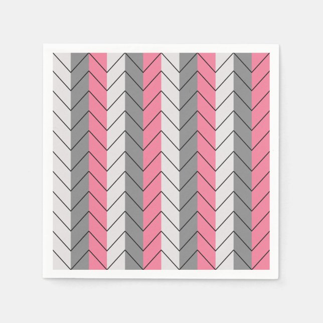 Chevron Black Grått Rosa  Chevron Rand Party Pappersservett (Framsidan)