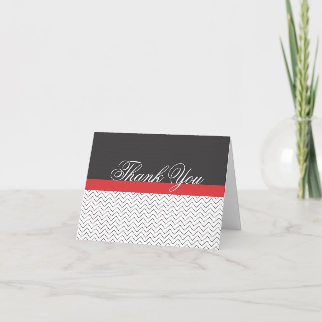 Chevron Black White Red Tackkort Cards (Framsida)