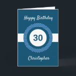 Chevron Blue 30års födelsedag Card Kort<br><div class="desc">Ett blått 30års födelsedag-kort i personlig,  som du enkelt kan anpassa med den ålder du behöver tillsammans med namn på kortets framsida. Om du vill kan du enkelt anpassa insidan av kortmeddelandet. Det här 30års födelsedag-kortet för personlig skulle göra en underbar keepy.</div>