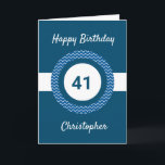 Chevron Blue 41:a födelsedagskortet Kort<br><div class="desc">Ett blått 41-dagarskort i personligen som du lätt kan anpassa med namn på kortets framsida. Du kan också anpassa insidan av kortmeddelandet om du vill. Det här 41:a födelsedagskortet för honom i personlig skulle göra en underbar keepy.</div>