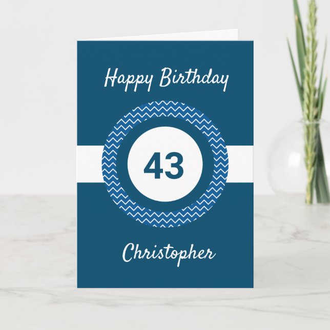 Chevron Blue 43rd Birthday Card Kort (Framsida)