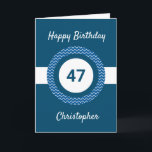 Chevron Blue 47:e födelsedagskortet Kort<br><div class="desc">Ett blått 47-årskort för personligen som du lätt kan anpassa med den ålder du behöver tillsammans med namn på kortets framsida. Om du vill kan du enkelt anpassa insidan av kortmeddelandet. Den här blå personligen 47:e födelsedagskortet för honom skulle göra en underbar keepy.</div>
