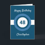 Chevron Blue 48:e födelsedagskortet Kort<br><div class="desc">Ett blått 48-dagarskort i personligen som du enkelt kan anpassa med den ålder du behöver tillsammans med namn på kortets framsida. Om du vill kan du enkelt anpassa insidan av kortmeddelandet. Det här 48:e födelsedagskortet för honom i personligen skulle göra en underbar keepy.</div>