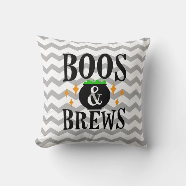 Chevron Boos och Brews Halloween Kudde (Framsida)