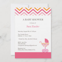 Chevron Carriage Baby Shower-inbjudan| Flickor