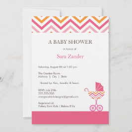 Chevron Carriage Baby Shower-inbjudan| Flickor Inbjudningar