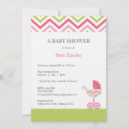 Chevron Carriage Baby Shower-inbjudan| Flickor Inbjudningar