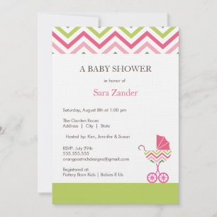 Chevron Carriage Baby Shower-inbjudan  Flickor Inbjudningar
