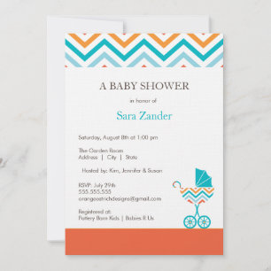 Chevron Carriage Baby Shower-inbjudan  Pojkar Inbjudningar