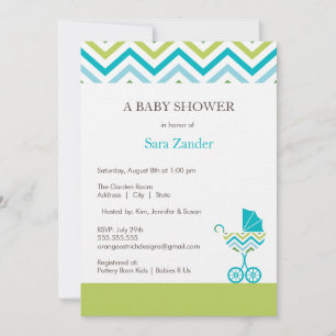 Chevron Carriage Baby Shower-inbjudan  Pojkar Inbjudningar