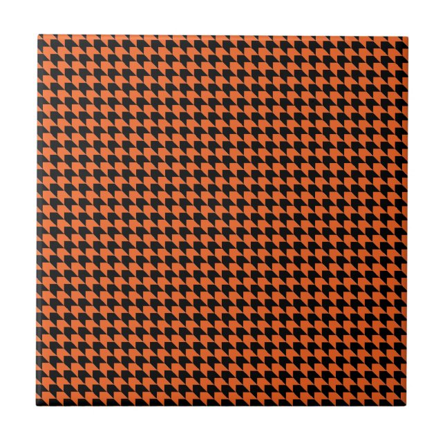 Chevron Checks Orange och Black Kakelplatta (Framsidan)