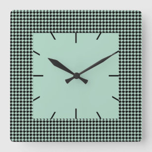 Chevron Checks Seafoam and Black Fyrkantig Klocka