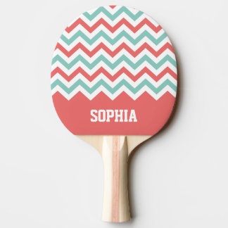 Chevron Coral och Aqua Custom Name Pingisracket