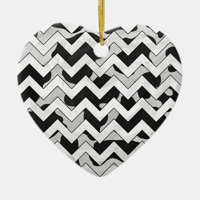 Chevron Cow Black and White Julgransprydnad Keramik (Framsidan)
