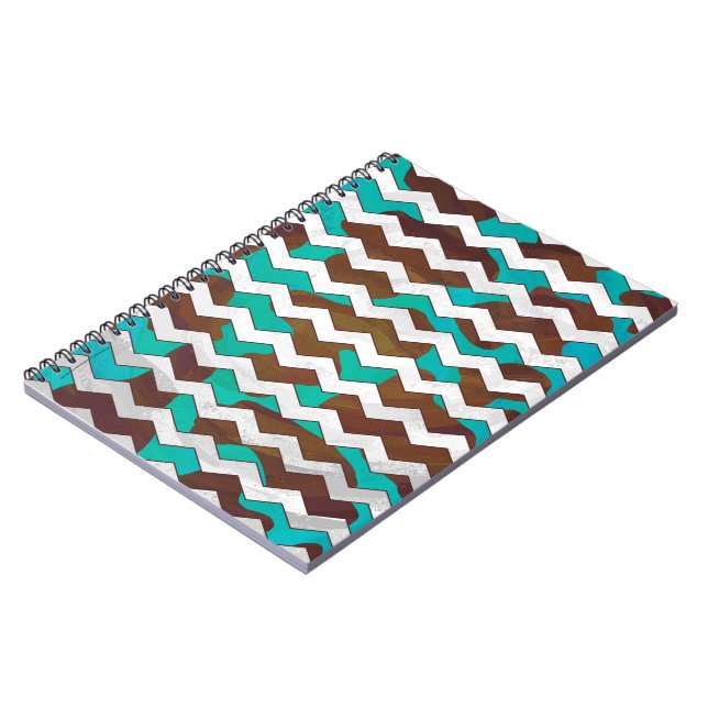 Chevron Cow Brown och Teal Print Anteckningsbok Med Spiral (Vänstra Sidan)