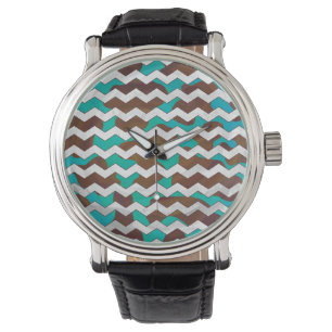 Chevron Cow Brown och Teal Print Armbandsur