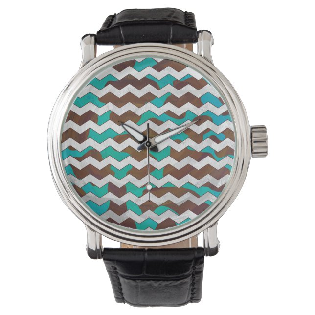 Chevron Cow Brown och Teal Print Armbandsur (Framsida)