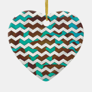 Chevron Cow Brown och Teal Print Julgransprydnad Keramik