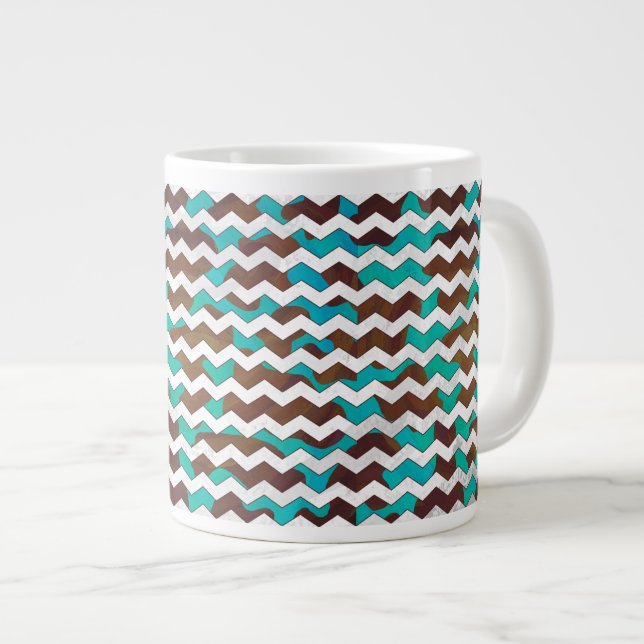 Chevron Cow Brown och Teal Print Jumbo Mugg (Framsida höger)