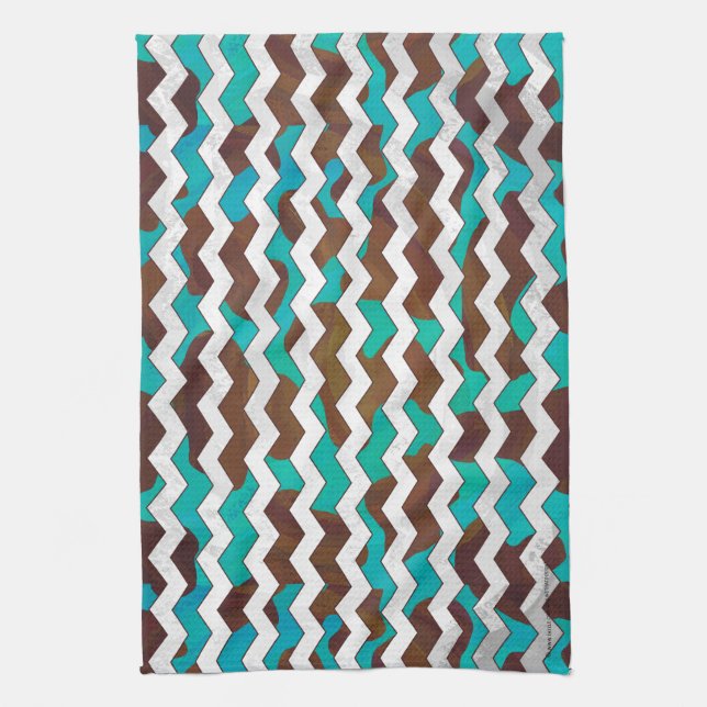 Chevron Cow Brown och Teal Print Kökshandduk (Vertikal)