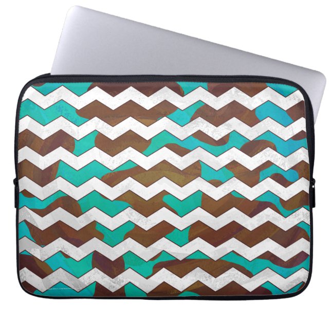 Chevron Cow Brown och Teal Print Laptop Sleeve (Framsidan)