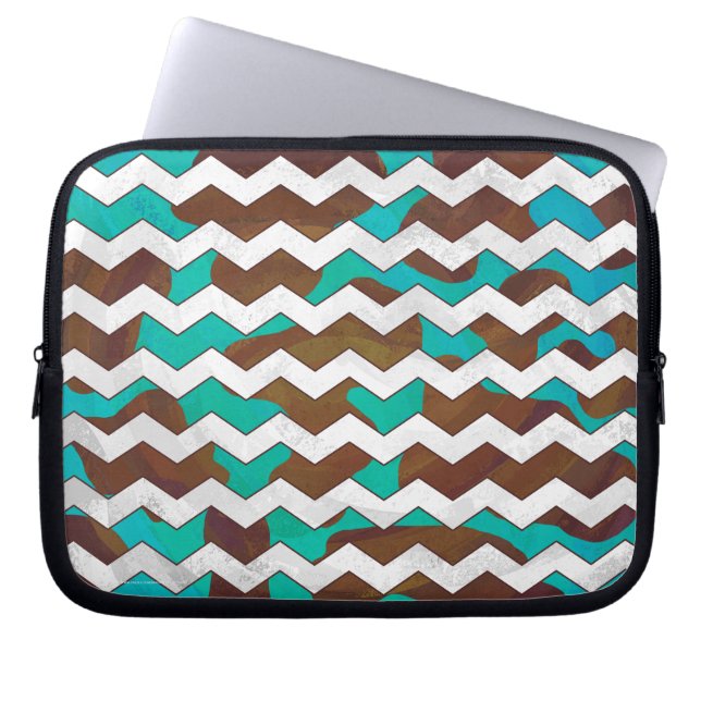 Chevron Cow Brown och Teal Print Laptop Sleeve (Framsidan)