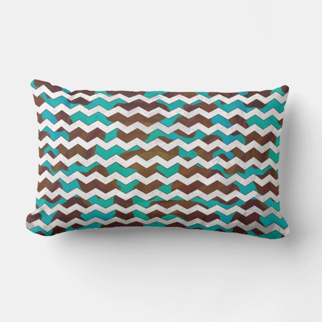 Chevron Cow Brown och Teal Print Lumbarkudde (Framsida)
